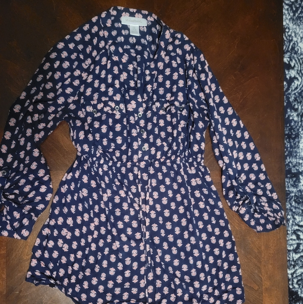 Motherhood Maternity Navy & Pink Patterned Blouse, Size Small